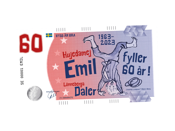 Emil fyller 60 år jubileumssedel